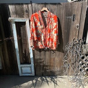 Free People Floral Blouse - Red and Blue